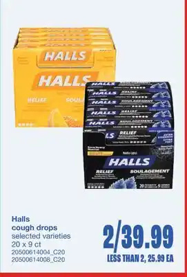 Wholesale Club HALLS COUGH DROPS, 20 X 9 CT offer