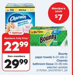 Wholesale Club paper towels 8=24 rolls or bathroom tissue 24=96 rolls offer