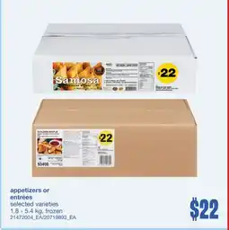 Wholesale Club appetizers or entrées, 1.8 - 5.4 kg offer