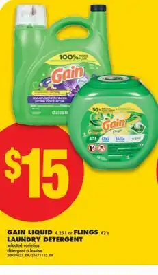 No Frills GAIN LIQUID, 4.25 L OR FLINGS, 42's LAUNDRY DETERGENT offer