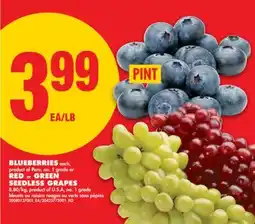 No Frills BLUEBERRIES each, RED or GREEN SEEDLESS GRAPES offer