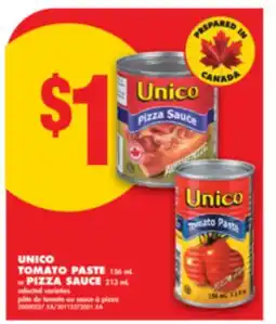 No Frills UNICO TOMATO PASTE 156 mL or PIZZA SAUCE 213 mL offer