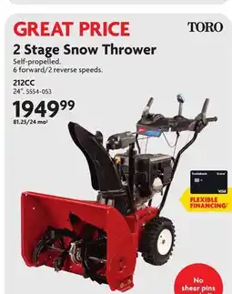 Home Hardware 2 Stage Snow Thrower 212CC offer