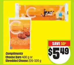 FreshCo Compliments Cheese Bars 400 g or Shredded Cheese 226-320 g offer