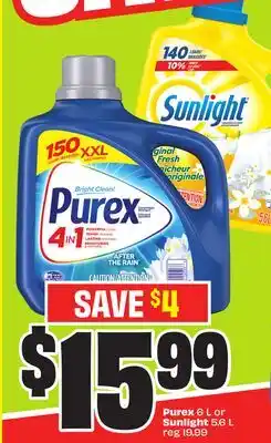 FreshCo Purex 6 L or Sunlight 5.6 L reg 19.99 offer