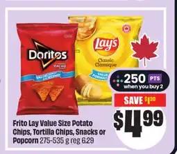 FreshCo Frito Lay Value Size Potato Chips, Tortilla Chips, Snacks or Popcorn 275-535 g offer