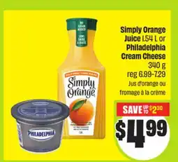 FreshCo Simply Orange Juice 1.54 L or Philadelphia Cream Cheese 340 g offer