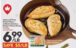 Longo's Maple Leaf Prime Raised Without Antibiotics Boneless, Skinless Chicken Breasts offer
