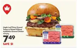 Longo's Prime Ground Turkey or Raised Without Antibiotics Ground Chicken offer