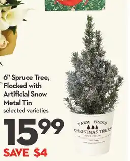 Longo's 6 Spruce Tree, Flocked with Artificial Snow Metal Tin offer