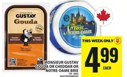 Food Basics MONSIEUR GUSTAV GOUDA OR CHEDDAR OR NOTRE-DAME BRIE offer