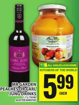 Food Basics MR GARDEN PEACHES OR CARL JUNG DRINKS offer