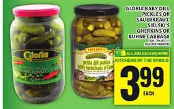 Food Basics GLORIA BABY DILL PICKLES OR SAUERKRAUT, SIELSKI'S GHERKINS OR KUHNE CABBAGE offer