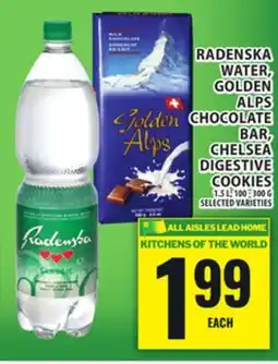 Food Basics RADENSKA WATER, GOLDEN ALPS CHOCOLATE BAR, CHELSEA DIGESTIVE COOKIES offer