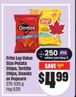 Chalo FreshCo Frito Lay Value Size Potato Chips, Tortilla Chips, Snacks or Popcorn 275-535 g offer