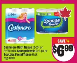 Chalo FreshCo Cashmere Bath Tissue 12 = 24 or 8 = 24 rolls, SpongeTowels 3 = 6 pk or Scotties Facial Tissue 6 pk offer