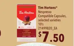 Loblaws TIM HORTONS NESPRESSO COMPATIBLE CAPSULES, 10'S offer