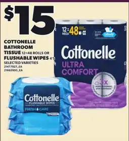 Loblaws COTTONELLE BATHROOM TISSUE 12=48 ROLLS OR FLUSHABLE WIPES 4'S offer