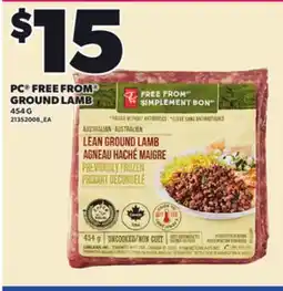 Loblaws PC FREE FROM GROUND LAMB, 454 G offer
