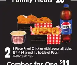 Loblaws 8 PIECE FRIED CHICKEN WITH TWO SMALL SIDES 134-454 G AND 1 L BOTTLE OF PEPSI offer