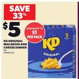 Loblaws KD ORIGINAL MACARONI AND CHEESE DINNER, 5'S offer