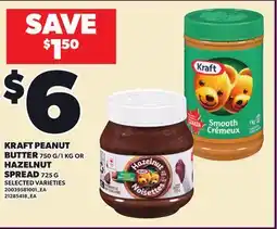 Loblaws KRAFT PEANUT BUTTER, 750 G/1 KG OR HAZELNUT SPREAD, 725 G offer