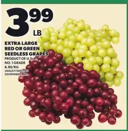 Loblaws EXTRA LARGE RED OR GREEN SEEDLESS GRAPES offer