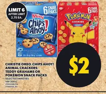 Loblaws CHRISTIE OREO CHIPS AHOY! ANIMAL CRACKERS, TEDDY GRAHAMS OR POKÉMON SNACK PACKS, 144-200 G offer