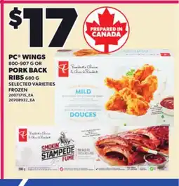 Loblaws PC WINGS, 800-907 G OR PORK BACK RIBS, 680 G offer