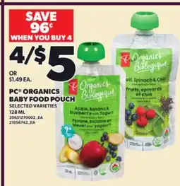 Loblaws PC ORGANICS BABY FOOD POUCH, 128 ML offer