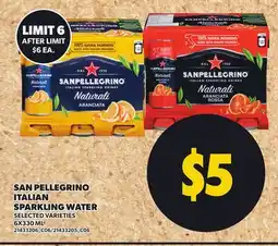 Loblaws SAN PELLEGRINO ITALIAN SPARKLING WATER, 6X330 ML offer