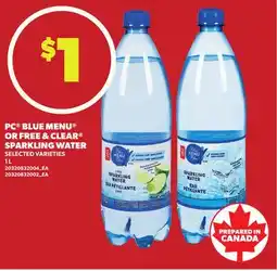 Loblaws PC BLUE MENU OR FREE & CLEAR SPARKLING WATER, 1 L offer