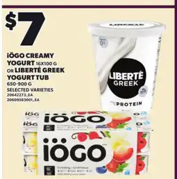 Loblaws IÖGO CREAMY YOGURT 16X100 G OR LIBERTÉ GREEK YOGURT 16X100 G offer