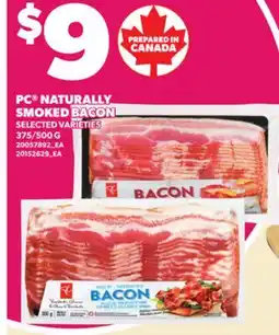Loblaws PC NATURALLY SMOKED BACON, 375/500 G offer