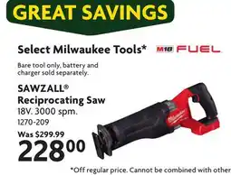 Home Hardware Select Milwaukee Tools* SAWZALL Reciprocating Saw offer