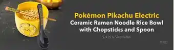 GameStop Pokémon Pikachu Electric Ceramic Ramen Noodle Rice Bowl with Chopsticks and Spoon by Silver Buffalo offer