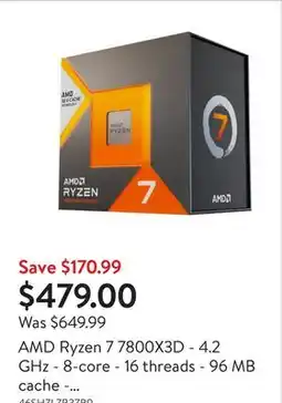 Walmart AMD Ryzen 7 7800X3D - 4.2 GHz - 8-core - 16 threads - 96 MB cache - Socket AM5 - PIB/WOF offer