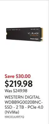 Walmart WESTERN DIGITAL WDBB9G0020BNC- SSD - 2 TB - PCIe 4.0 (NVMe) offer
