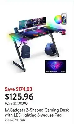 Walmart IMGadgets Z-Shaped Gaming Desk with LED lighting & Mouse Pad offer