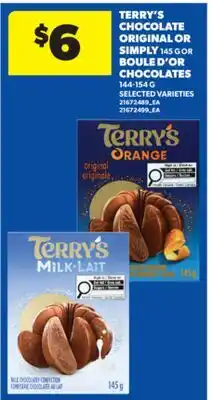 Real Canadian Superstore TERRY'S CHOCOLATE ORIGINAL OR SIMPLY 145 G OR BOULE D'OR CHOCOLATES 144-154 G offer