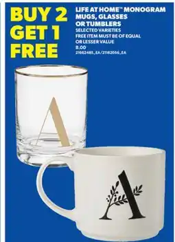 Real Canadian Superstore LIFE AT HOME MONOGRAM MUGS, GLASSES OR TUMBLERS offer