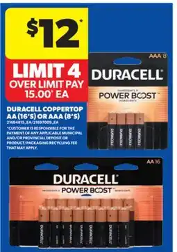 Real Canadian Superstore DURACELL COPPERTOP AA (16'S) OR AAA (8'S) offer