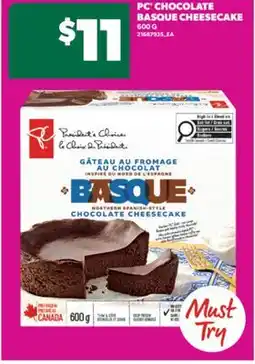 Real Canadian Superstore PC CHOCOLATE BASQUE CHEESECAKE, 600 G offer