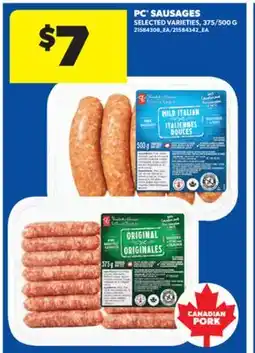 Real Canadian Superstore PC SAUSAGES, 375/500 G offer