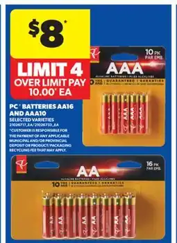 Real Canadian Superstore PC BATTERIES AA16 AND AAA10 offer