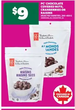 Real Canadian Superstore PC CHOCOLATE COVERED NUTS, CRANBERRIES OR RAISINS , 200-400 G offer