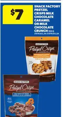 Real Canadian Superstore SNACK FACTORY PRETZEL CRISPS MILK CHOCOLATE CARAMEL OR MILK CHOCOLATE CRUNCH, 155 G offer