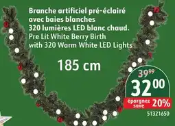 Sushi Shop Pre Lit White Berry Birth with 320 Warm White LED Lights offer