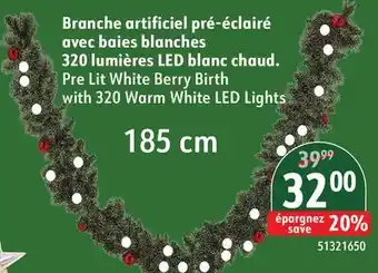 Sushi Shop Pre Lit White Berry Birth with 320 Warm White LED Lights offer