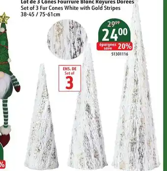 Sushi Shop Set of 3 Fur Cones White with Gold Stripes offer